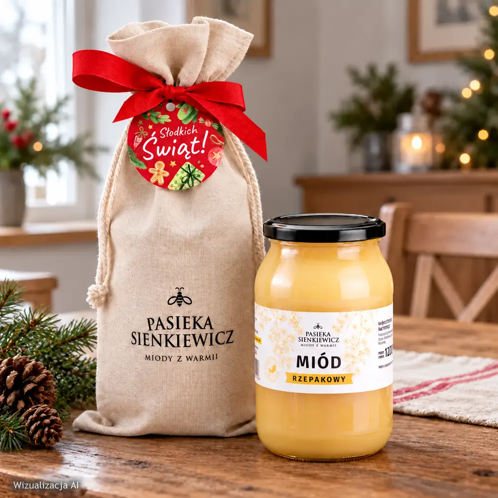 Duży słoik polskiego miodu tradycyjnego o masie netto 1200 g
